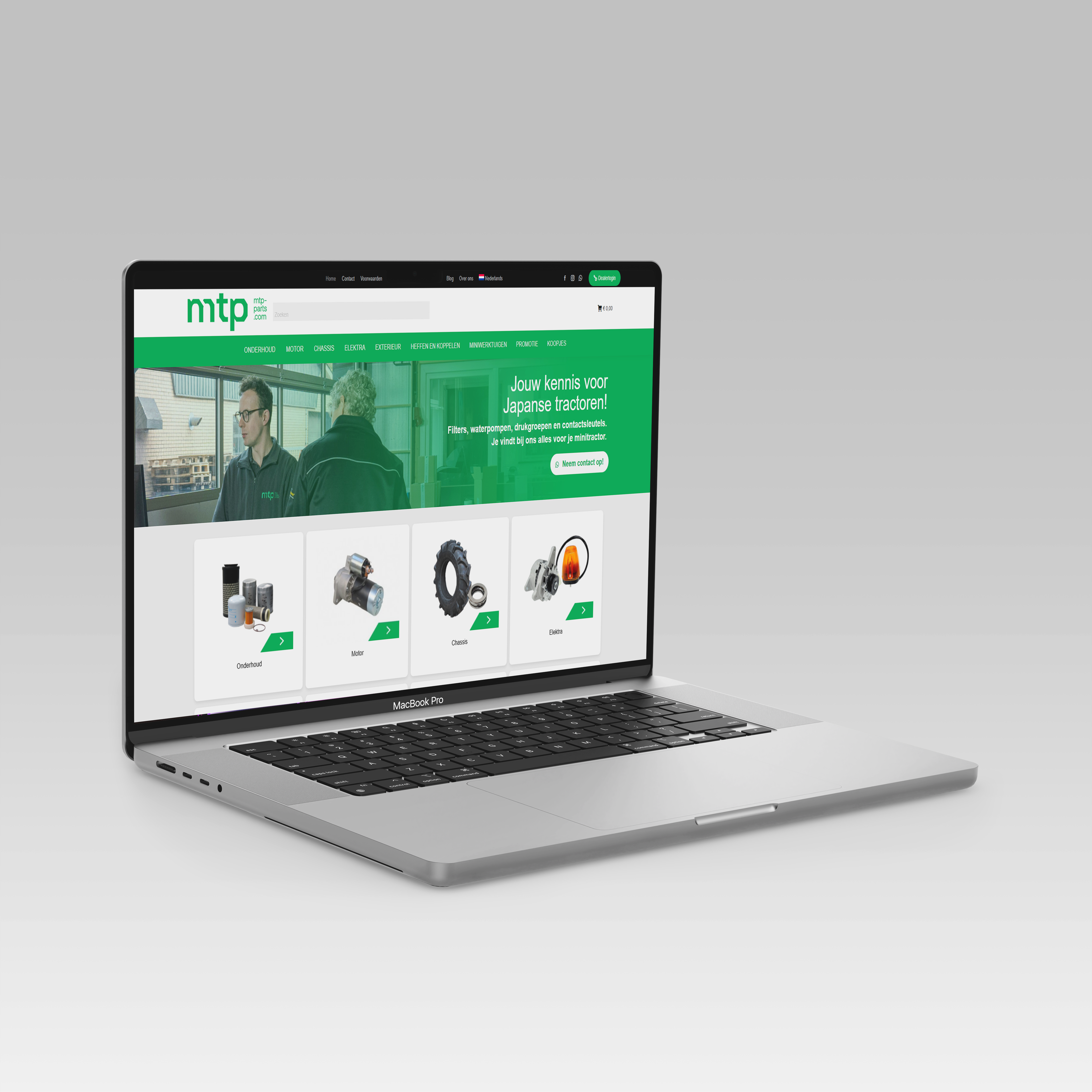 Screenshot van de MTPparts website